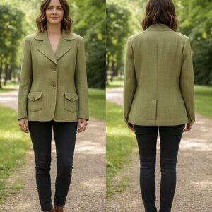 Elegant & Chic: Talbots Petites Olive Green 2-Button Dress Jacket, Size 4